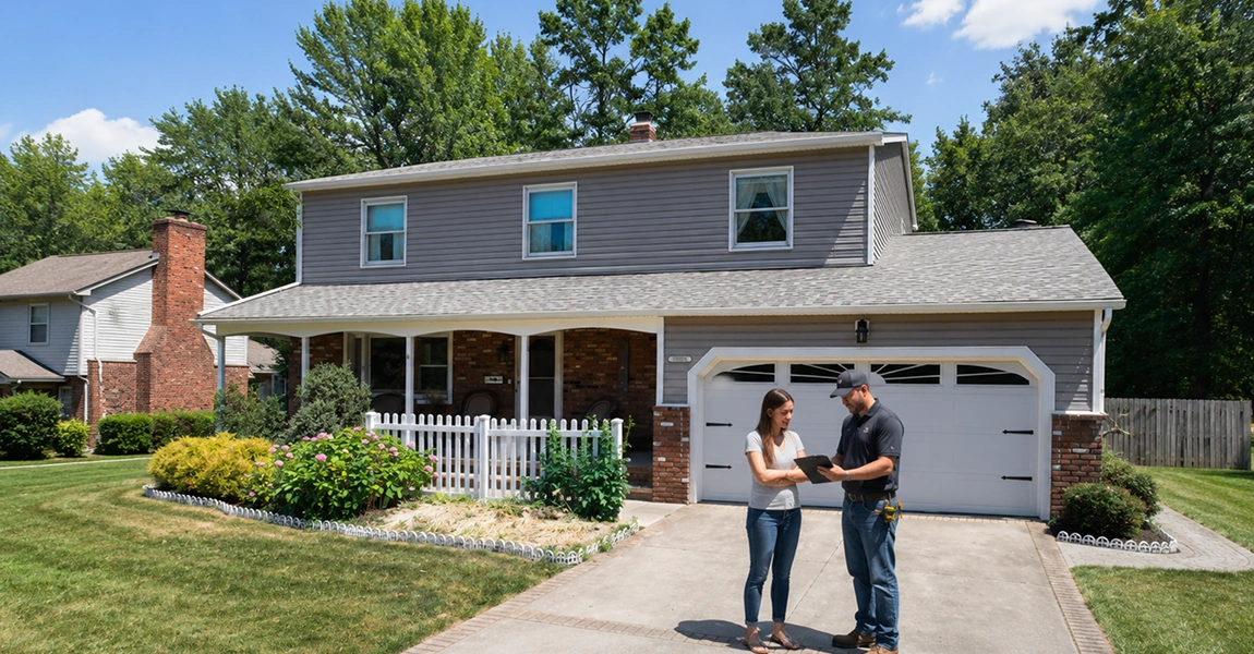 Image showing the best roofing contractors in Willoughby with the homeowner in front of the house